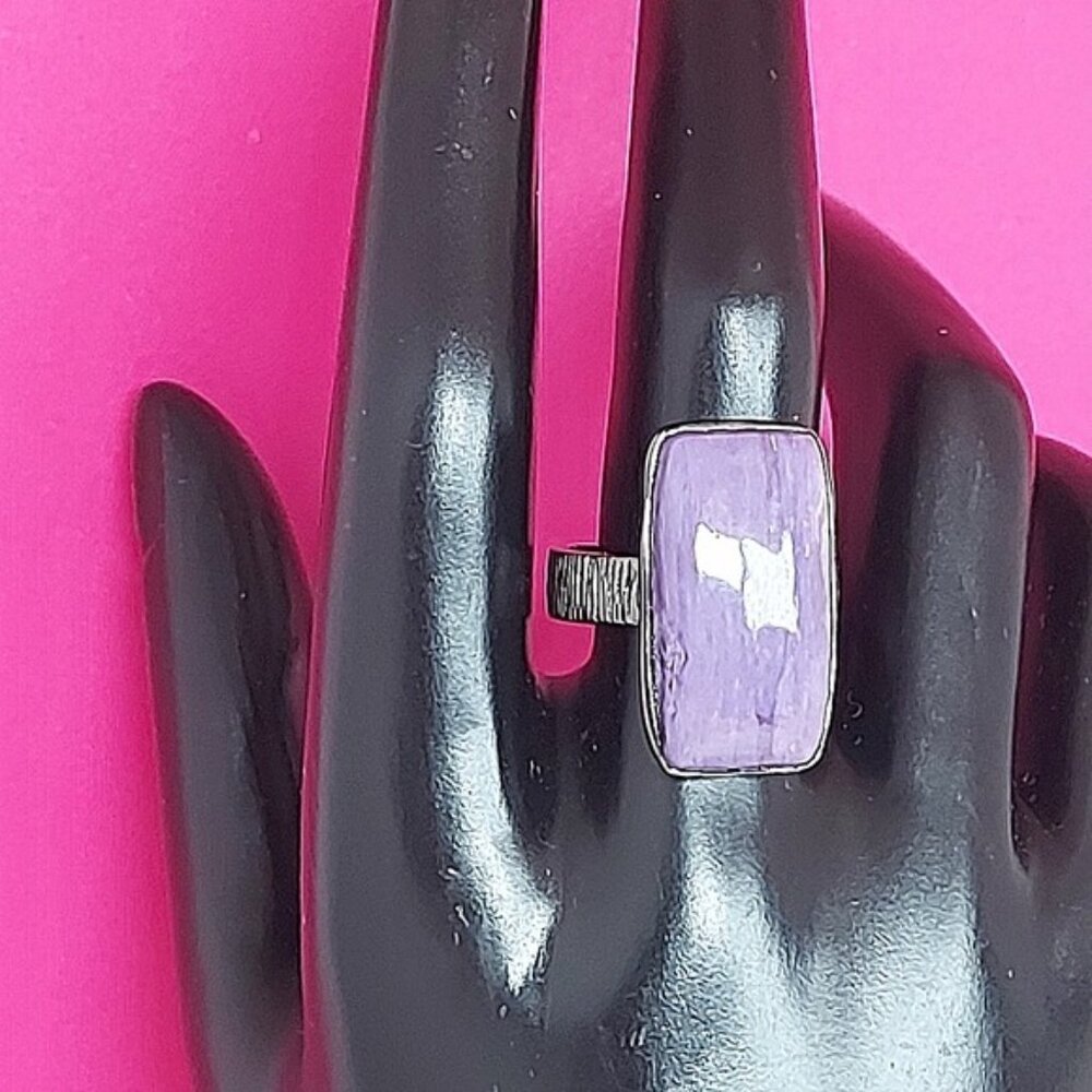 Natural 33 ct‎ Natural Charoite 925 Sterling Silver Ring Sz 9 - Picture 5 of 13